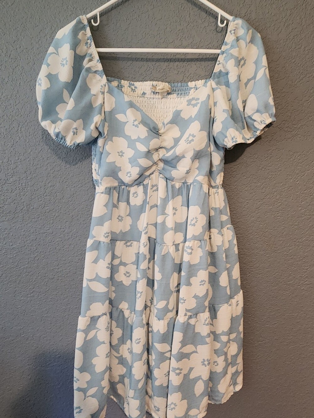 Altered State Light Blue & White Floral Puff Sleeve Sundress